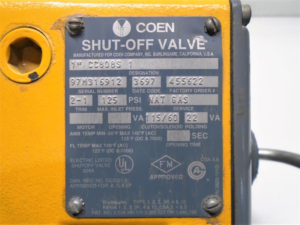 Coen 1" NPT WCB Natural Gas Shut-Off Valve CC808S 1
